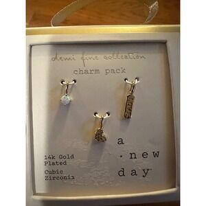 A New Day Demi Fine 14k Gold Plated Charm Pack Love Heart Opal Cubic Zirconia